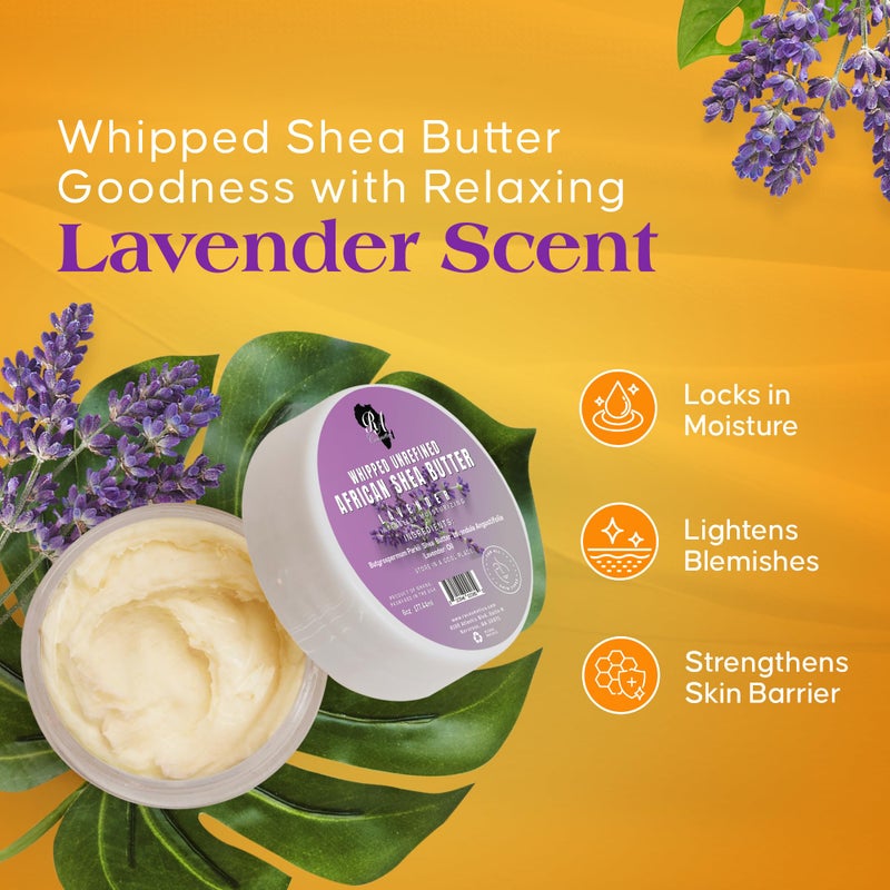 RA COSMETICS Whipped Shea Butter Lavender â€“ 6oz | 100% Pure and Natural African Shea Butter for Men & Women - Ultimate Handcrafted Moisturizer with Essential Vitamins for Radiant Skin & Luscious Hair - Image 3