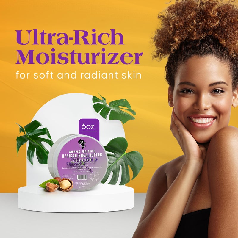RA COSMETICS Whipped Shea Butter Lavender â€“ 6oz | 100% Pure and Natural African Shea Butter for Men & Women - Ultimate Handcrafted Moisturizer with Essential Vitamins for Radiant Skin & Luscious Hair - Image 2