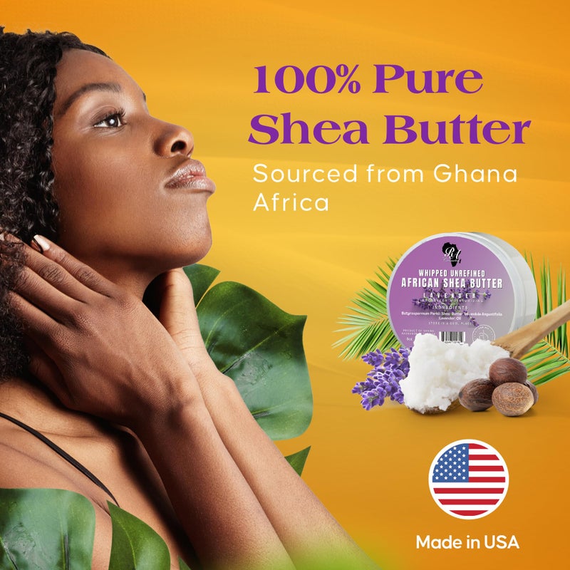 RA COSMETICS Whipped Shea Butter Lavender â€“ 6oz | 100% Pure and Natural African Shea Butter for Men & Women - Ultimate Handcrafted Moisturizer with Essential Vitamins for Radiant Skin & Luscious Hair - Image 4