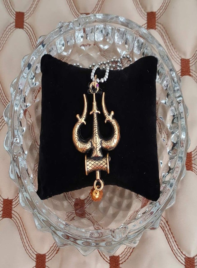 Sullery Lord Shiv Mahadev Trishul Damaru Word with Panchmukhi Rudhrasha Bead Locket with Chain Gold Brass Religious Spiritual Jewellery Pendant Necklace Chain for Men and Boys - Image 4
