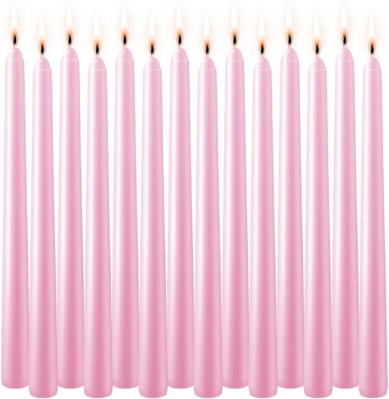 WPONSZU Set of 14 Pink Taper Candles, 7-8 Hours Burn Time, Unscented, Smokeless and Dripless, 4/5 x 10 Inch Dinner Candle Set for Valentine's Day,Household, Wedding, Party and Home Décor Candlesticks - Image 1