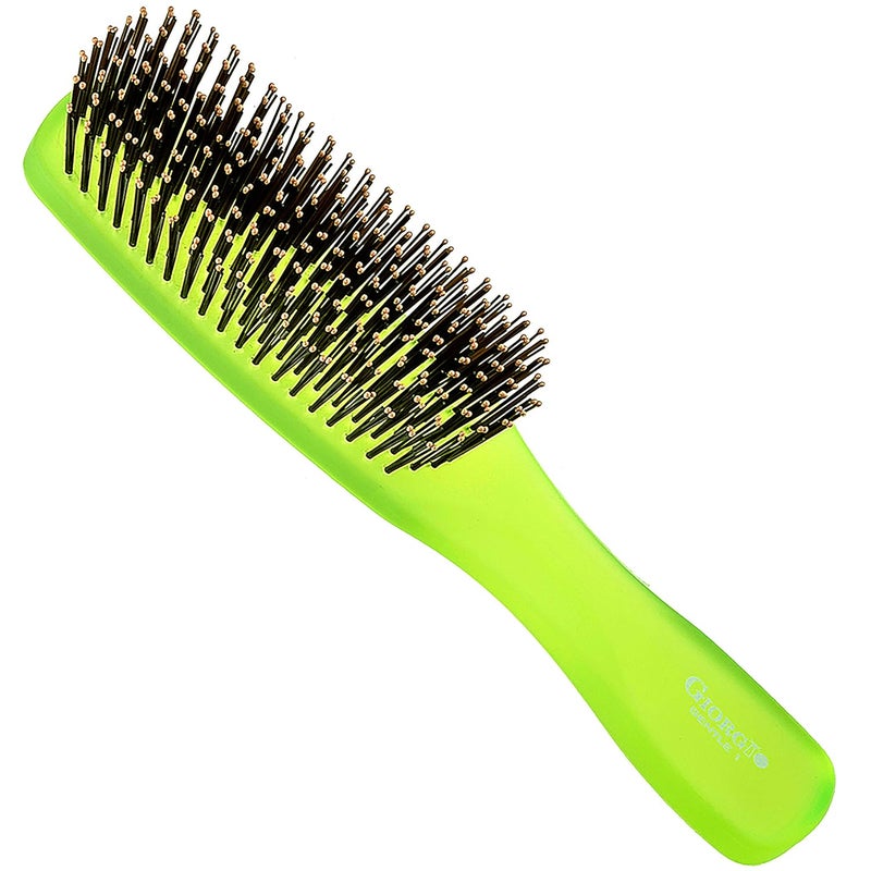 Giorgio GION1G Neon Green 7.75 inch Gentle Touch Detangler Hair Brush for Men Women. Soft Bristles for Sensitive Scalp. Wet and Dry for all Hair Types. Scalp Massager Brush Stimulate Hair Growth
