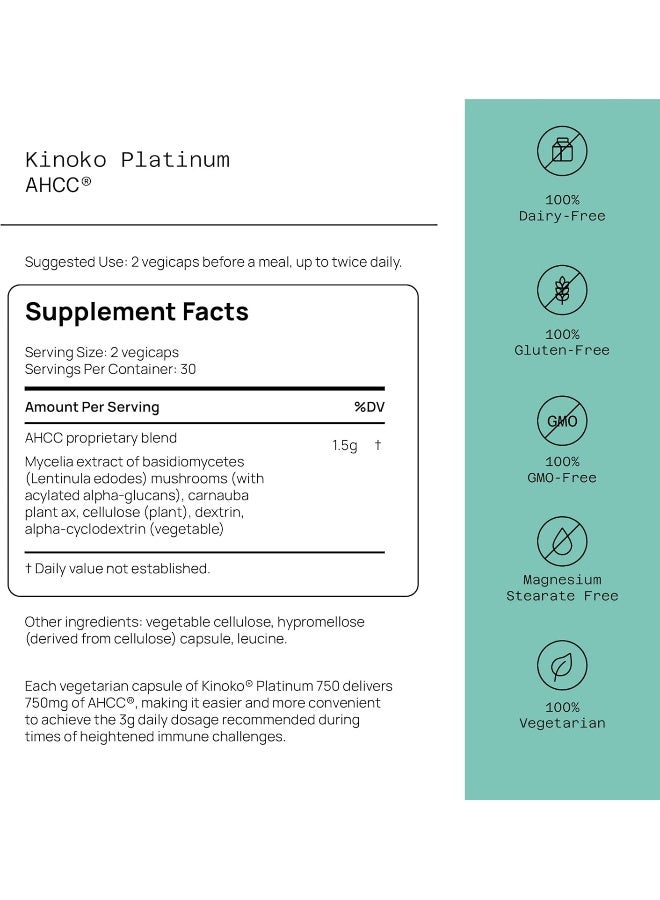 Quality of Life Labs Kinoko Platinum Ahcc Immune Support 60 Vegetarian Supplement - Image 2