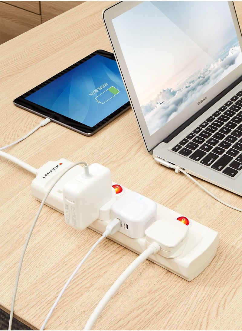 LAWAZIM - heavy duty 3 Way Extension Cable with on/off buttons & 2 USB Port | 3 Meters | 2990W - Image 1