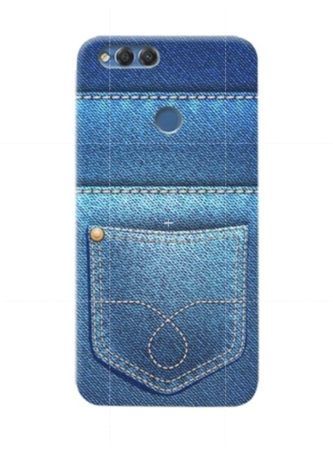 إيه إم سي ديزاين غطاء حماية بنمط الجينز لهاتف هواوي أونور 7X أزرق
