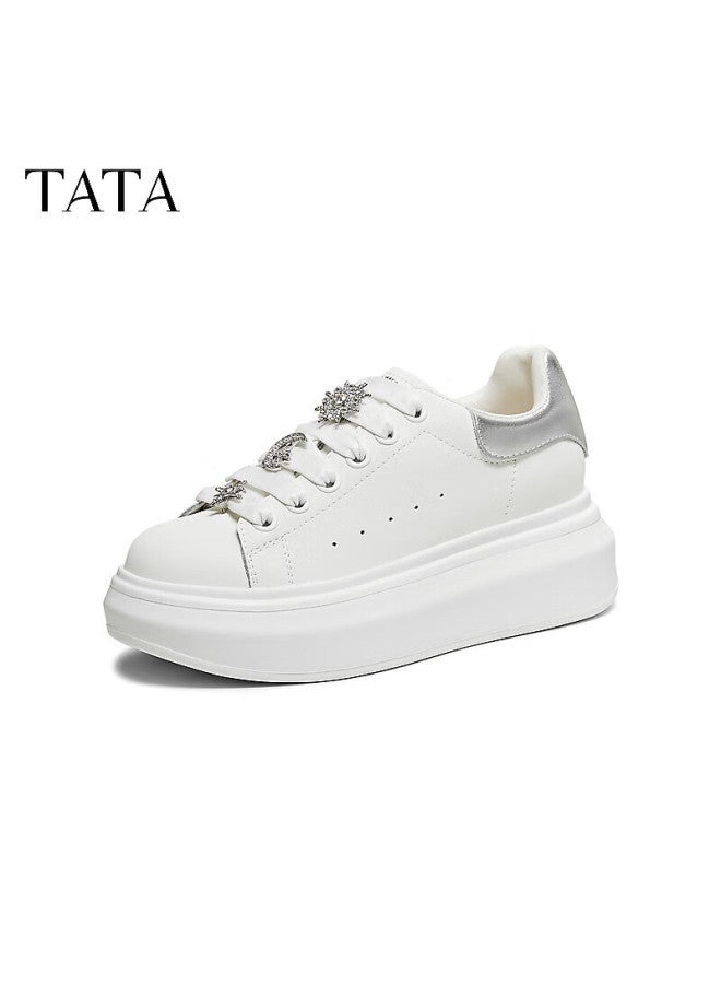 Tata Cream Bubble Women's Shoes Spring Casual Sports Sneakers Thick Sole White/silver Size 36 - Image 4