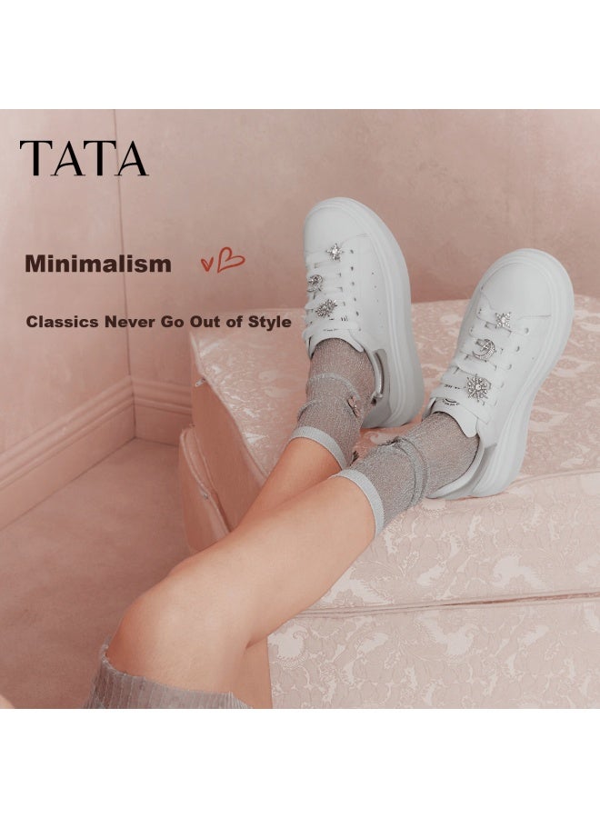Tata Cream Bubble Women's Shoes Spring Casual Sports Sneakers Thick Sole White/silver Size 36 - Image 2