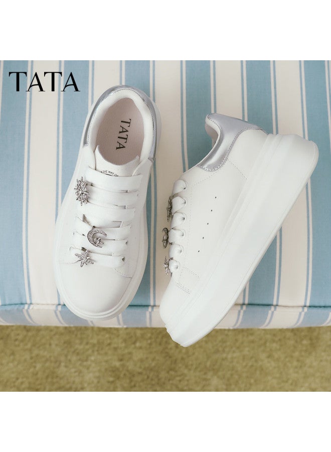 Tata Cream Bubble Women's Shoes Spring Casual Sports Sneakers Thick Sole White/silver Size 36 - Image 1