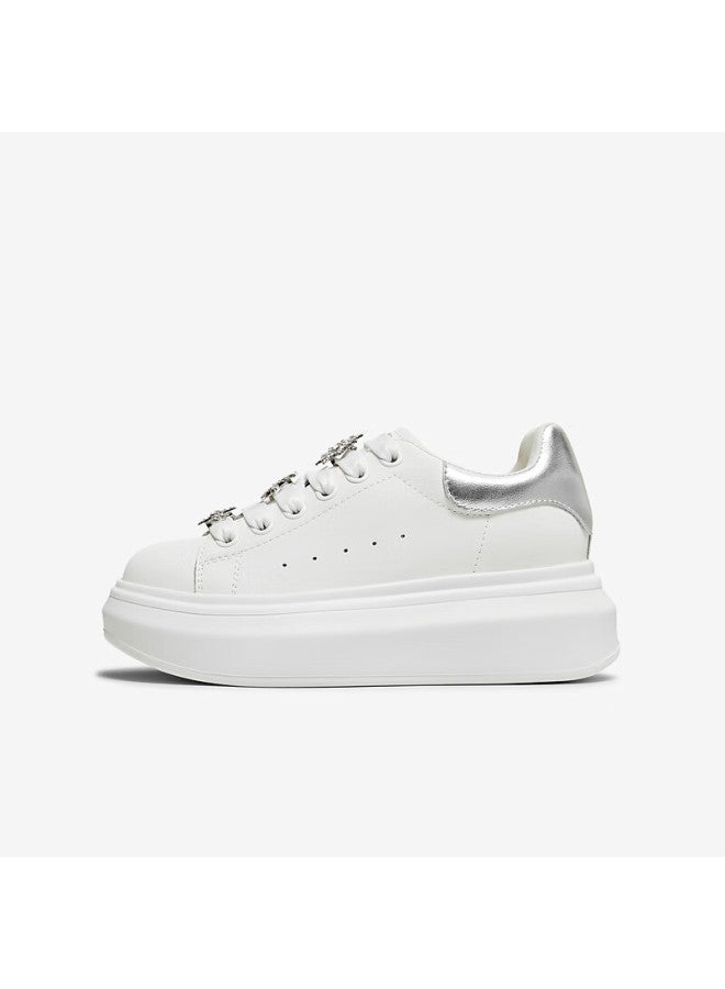 Tata Cream Bubble Women's Shoes Spring Casual Sports Sneakers Thick Sole White/silver Size 36 - Image 5