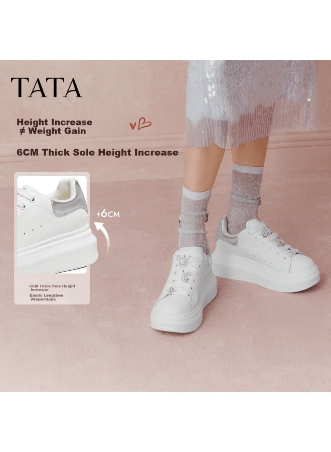 Tata Cream Bubble Women's Shoes Spring Casual Sports Sneakers Thick Sole White/silver Size 36 - Image 3