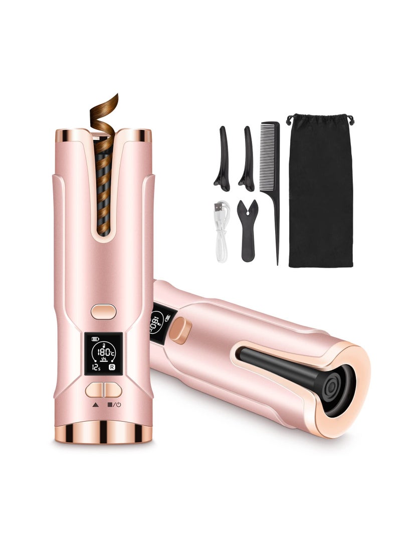 Curling Iron Cordless Auto Hair Curler Wireless Rotating Curling Iron with 6 Temps & Timer, Portable Rechargeable Ceramic Barrel Hair Wave Wand Fast Heating Spin Curling Irons for Styling - Image 1