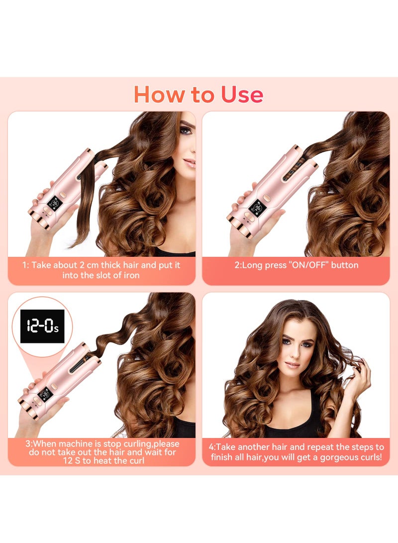 Curling Iron Cordless Auto Hair Curler Wireless Rotating Curling Iron with 6 Temps & Timer, Portable Rechargeable Ceramic Barrel Hair Wave Wand Fast Heating Spin Curling Irons for Styling - Image 2