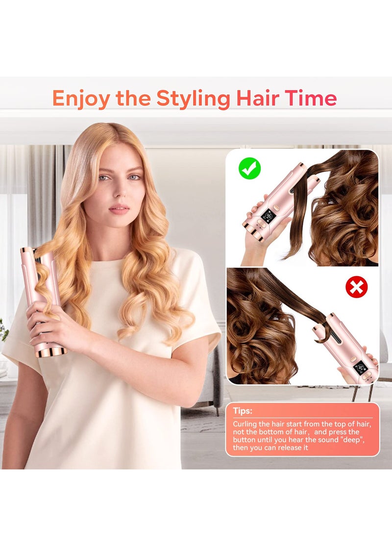 Curling Iron Cordless Auto Hair Curler Wireless Rotating Curling Iron with 6 Temps & Timer, Portable Rechargeable Ceramic Barrel Hair Wave Wand Fast Heating Spin Curling Irons for Styling - Image 5