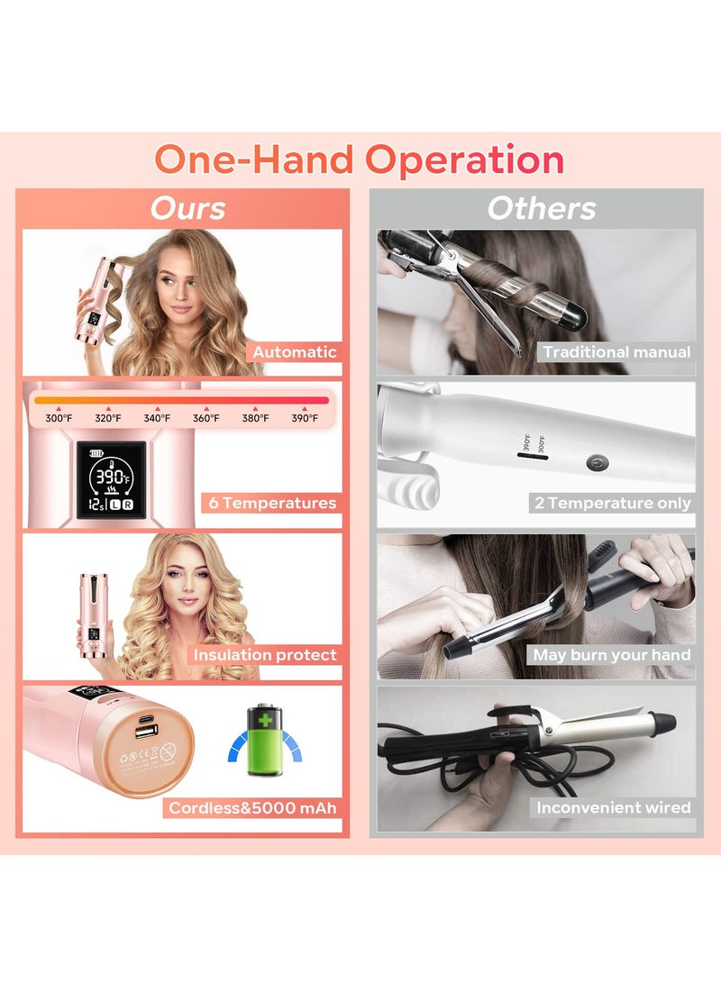 Curling Iron Cordless Auto Hair Curler Wireless Rotating Curling Iron with 6 Temps & Timer, Portable Rechargeable Ceramic Barrel Hair Wave Wand Fast Heating Spin Curling Irons for Styling - Image 4