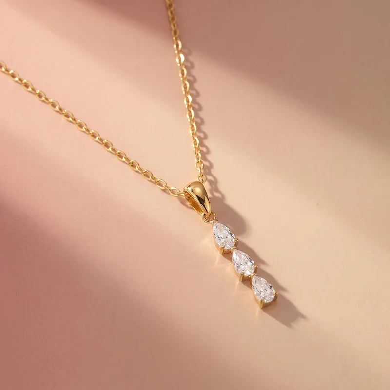 Palmonas  18K Gold Tone Plated Trio Spark Accent Pendant Necklace For Women - Waterproof & Anti-Tarnish for Women | Best Price UAE