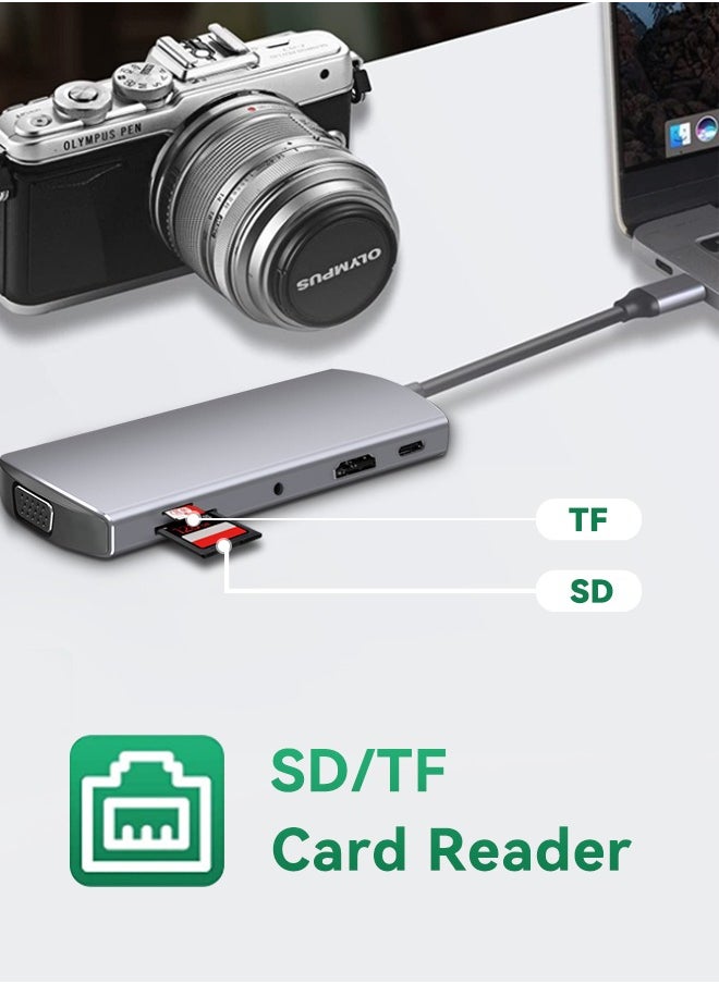 9-in-1 USB Hub Multi-port Supports Fast Charging Grey