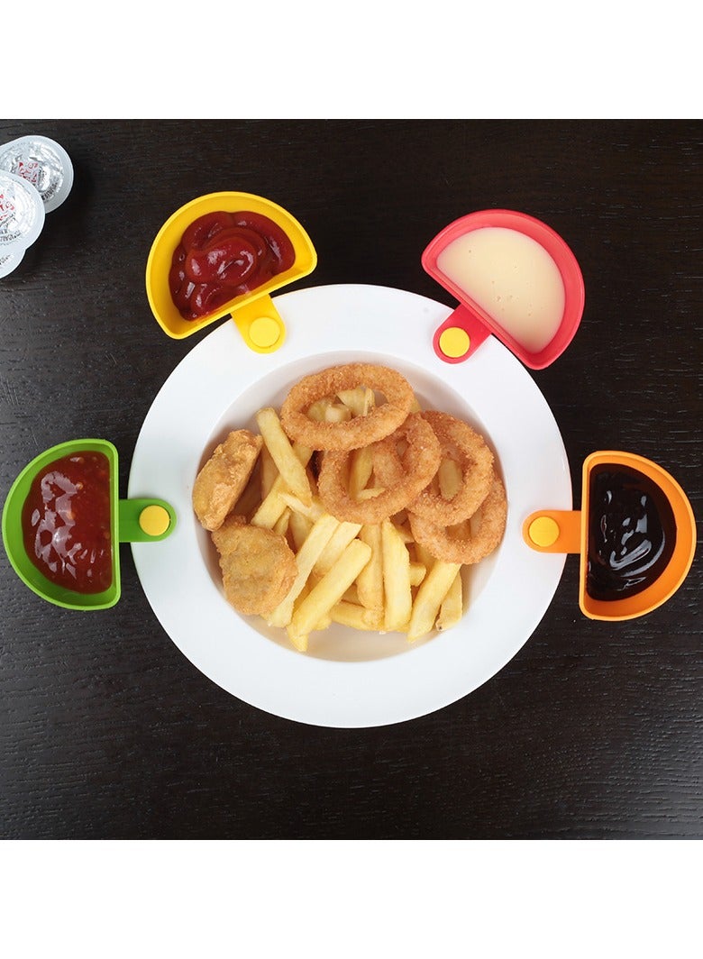 4-piece potato chip dipping set - children's snack time cup, used for dipping sauce, parties, picnics, easy cleaning - colored clip on dipping bowl, used for controlling portion size, food separation, and dining out  - Image 1