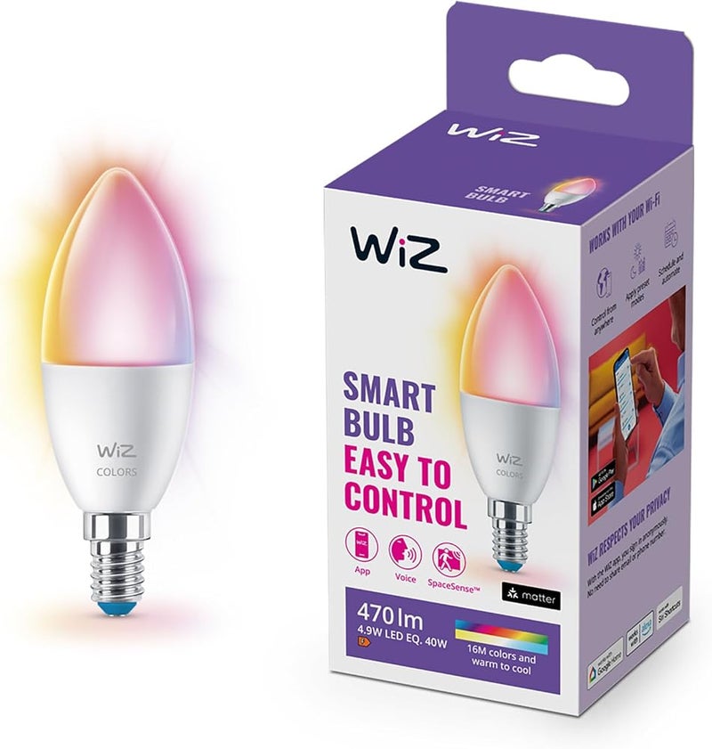 WiZ - C37 Candle E14 Colour and Tunable White - Smart Home/Smart Home 40 W, 16 million colours, 470 lm, dimmable, Wi-Fi, app and voice control, smart home - Image 1