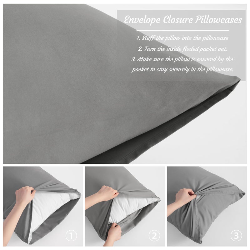 NTBAY 2-Piece Body Pillowcase Set, 20x54 inches, Smoke Grey, Microfiber, Wrinkle-Free, Fade-Resistant, Envelope Closure - Image 3