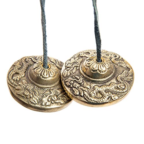 HIMALAYAN BAZAAR Tingsha Cymbals Bells - Easy To Play - Meditation Mindfulness Chime For Chakra Healing Sound Bath Dharma Gifts Handcrafted Tibetan By Himalayan Bazaar (Dragon Embossed) - Image 2