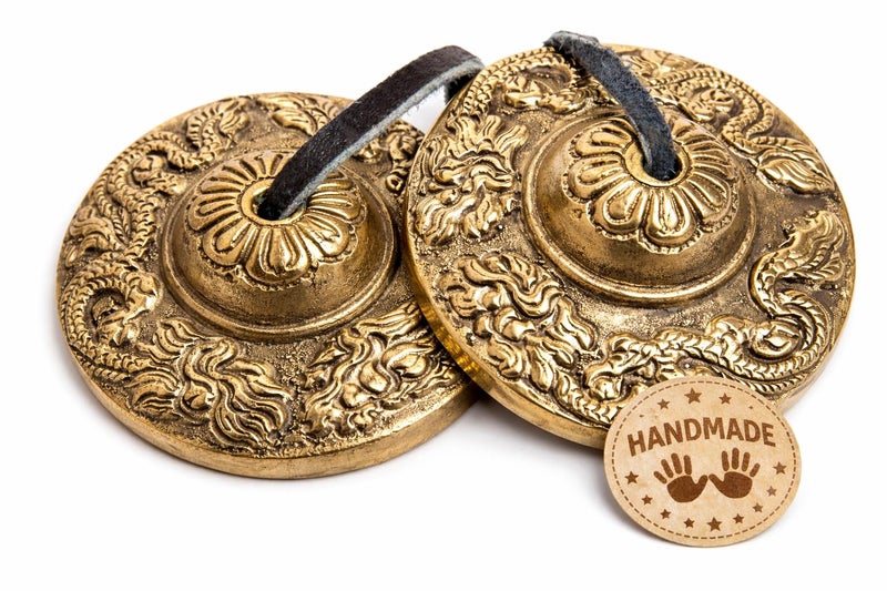 HIMALAYAN BAZAAR Tingsha Cymbals Bells - Easy To Play - Meditation Mindfulness Chime For Chakra Healing Sound Bath Dharma Gifts Handcrafted Tibetan By Himalayan Bazaar (Dragon Embossed) - Image 1