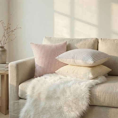 YCOLL Christmas Pillow Covers 20x20 Boho Throw Pillow Covers Set of 2 Red and Cream Striped Linen Decorative Pillows Cushion Covers for Couch Bedroom Christmas Decorations - Image 3