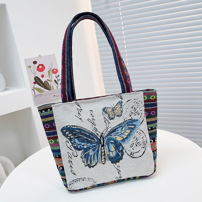 New Flower Arrange Handbag Double-Sided Embroidered Handbag Large Capacity Women'S Work Hand Bag Mummy Bag - Image 1