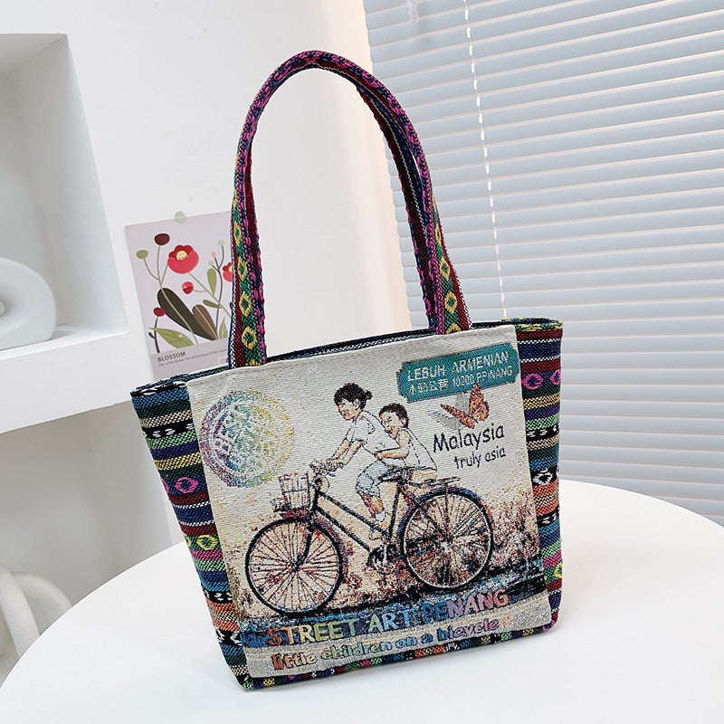New Flower Arrange Handbag Double-Sided Embroidered Handbag Large Capacity Women'S Work Hand Bag Mummy Bag - Image 4