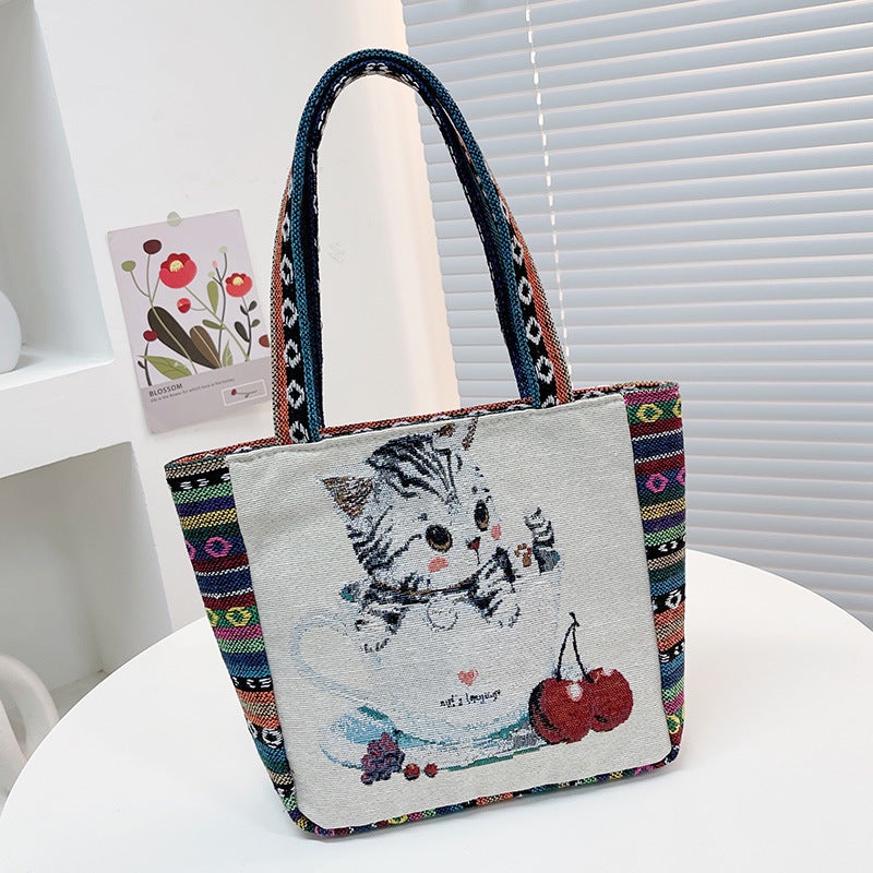 New Flower Arrange Handbag Double-Sided Embroidered Handbag Large Capacity Women'S Work Hand Bag Mummy Bag - Image 3