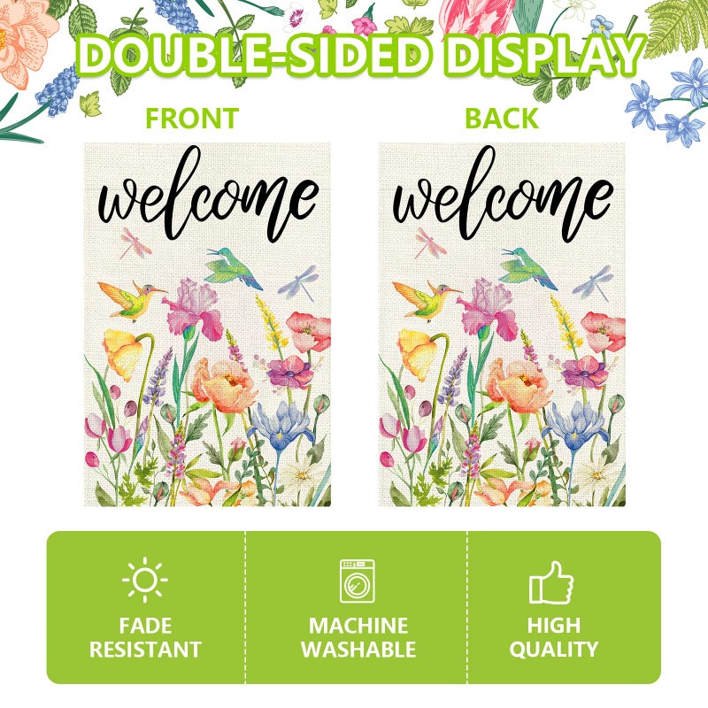 Agroon Spring Summer Garden Flag 12x18 Inch, Double Sided Colorful Flowers Birds Dragonflies Flag, Seasonal Yard Outdoor Decoration - Image 5