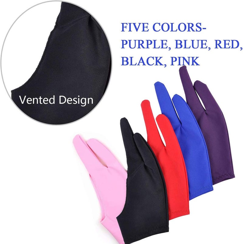 Gzingen 5 Pieces Artist Glove for Drawing Tablet, Two-Finger Tablet Drawing Gloves, Digital Artist Gloves for Graphics Pen Drawing Tablet Monitor Painting, Suitable for Right and Left Hand - Image 3