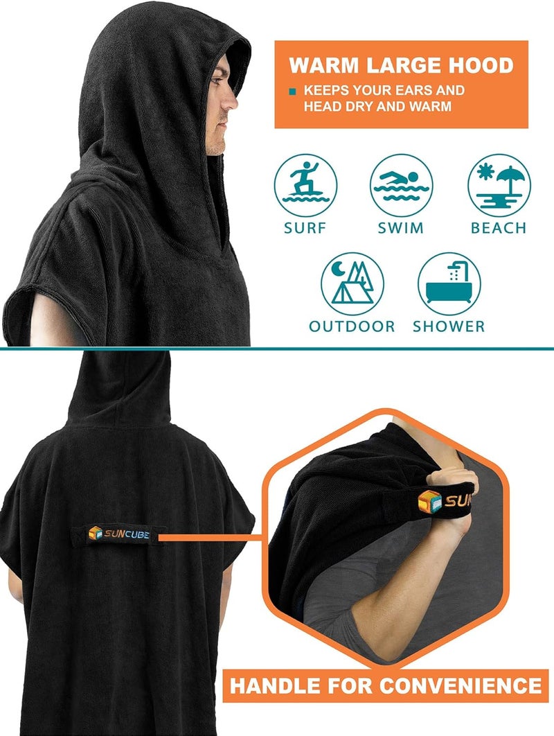 Suncube SUN CUBE Surf Poncho Changing Robe with Hood | Absorbent Quick Dry Microfiber Wetsuit Changing Towel with Pocket for Surfing Men Women, Black, One size - Image 4