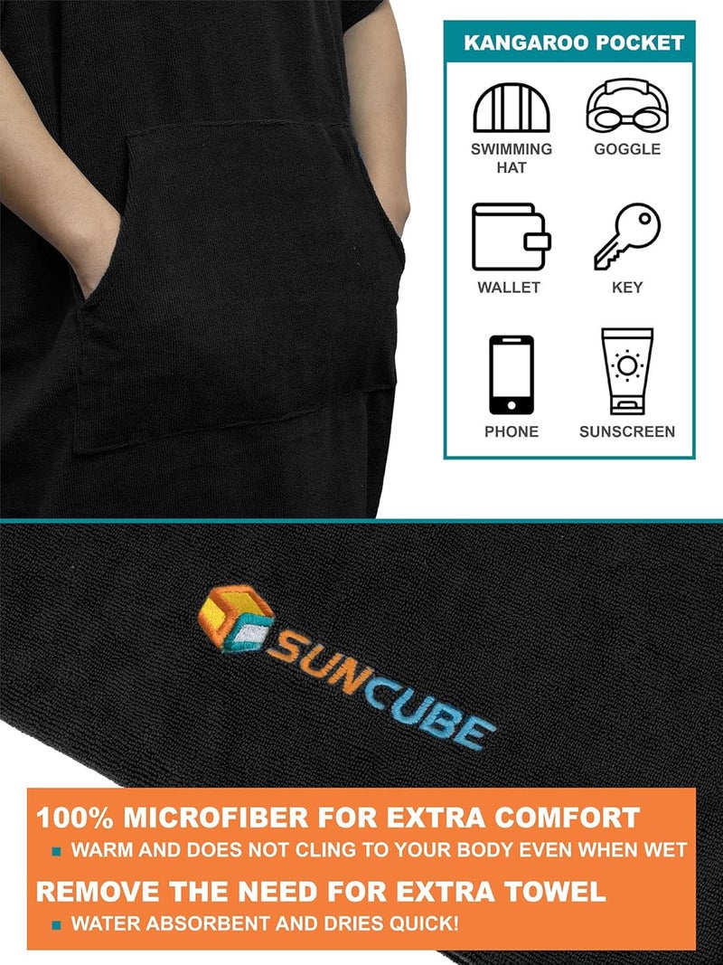 Suncube SUN CUBE Surf Poncho Changing Robe with Hood | Absorbent Quick Dry Microfiber Wetsuit Changing Towel with Pocket for Surfing Men Women, Black, One size - Image 3