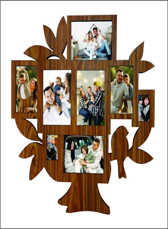 PICRAZEE MDF Wooden MDF Wall Collage Rectangular Photo Frame for Multiple Photos in a Single Frame Family Picture Frame Wall Décor for Living Room, Bedroom & Gifts (D7-FamilyTree), 58 x 58 cm - Image 1