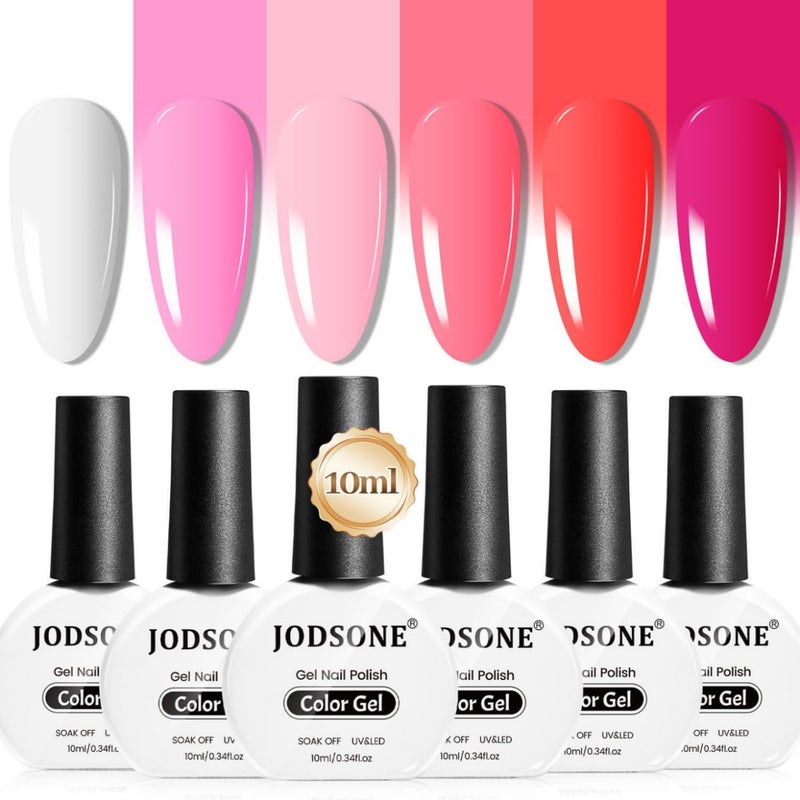 JODSONE 10ml 6 Colors Red Rose Pink Gel Nail Polish Set All Seasons Soak off U V Lamp Gel Manicure Set for Nail Art Long Lasting - Image 1