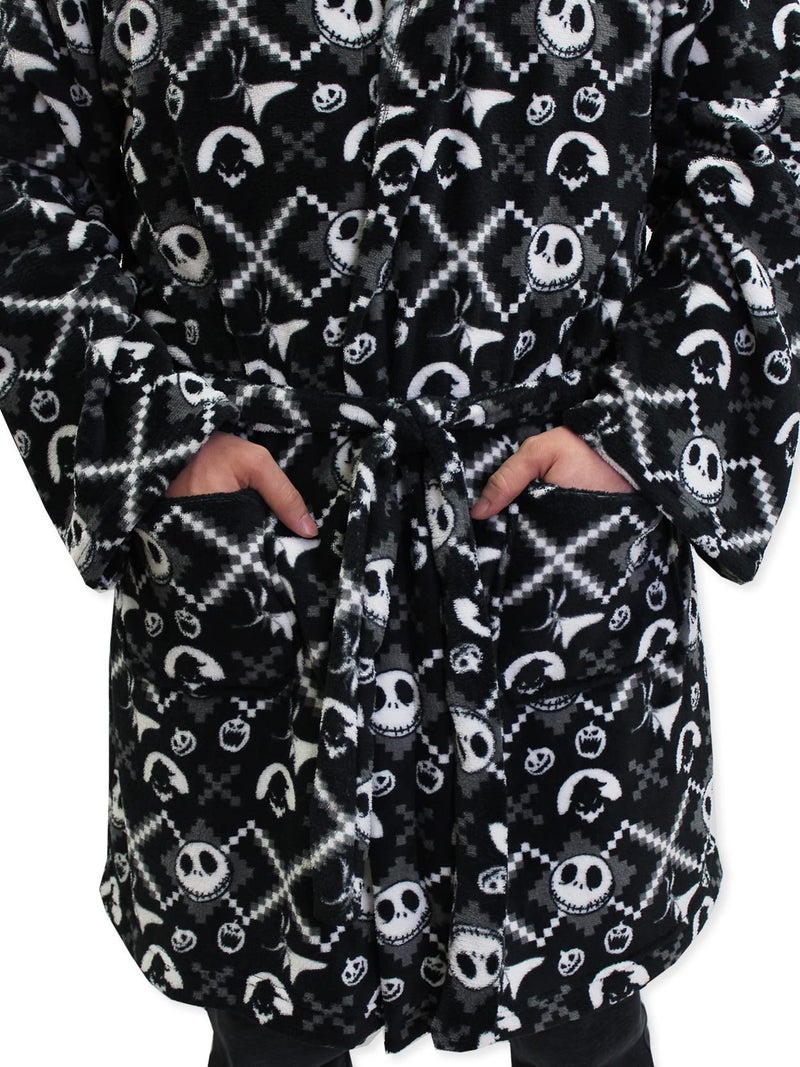 Disney The Nightmare Before Christmas Jack Skellington Adult Plush Hooded Fleece Robe (Small/Medium, Black) - Image 2