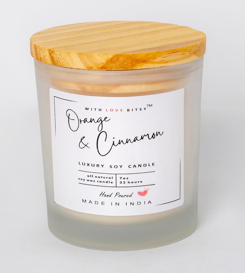 With Love Bitsy With Love Bitsy Orange Cinnamon Soy Wax Frosted Jar Candle with Wooden Cap