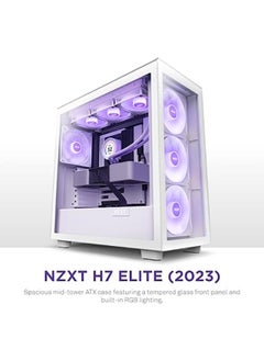 NZXT H7 Elite - CM-H71EW-02 - ATX Mid Tower PC Gaming Case - Front I/O USB Type-C Port - Quick-Release Tempered Glass Side Panel - White (2023)  - Image 2
