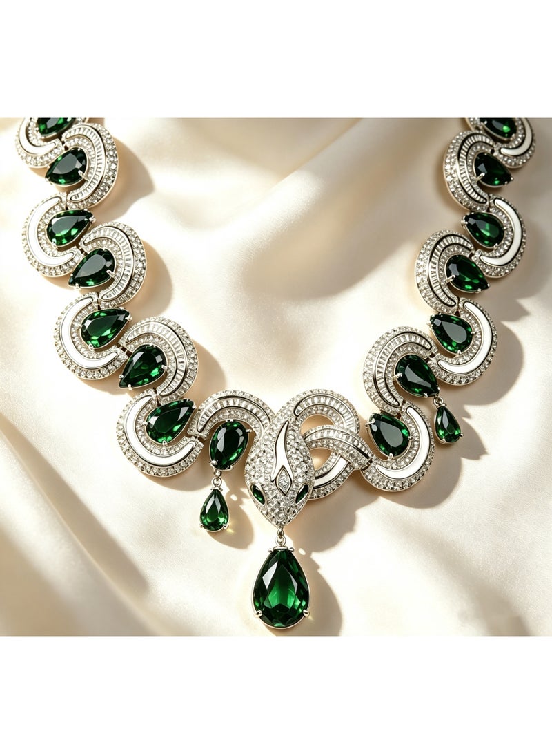 Emerald‑style Women's Necklace, Inlaid with Green Zircon. Dignified and elegant, specially designed for Middle‑Eastern women, luxury jewelry. Suitable for wedding banquets, weddings, holiday gifting, ideal for engagements, as a gift for mother and girlfriend. - Image 1