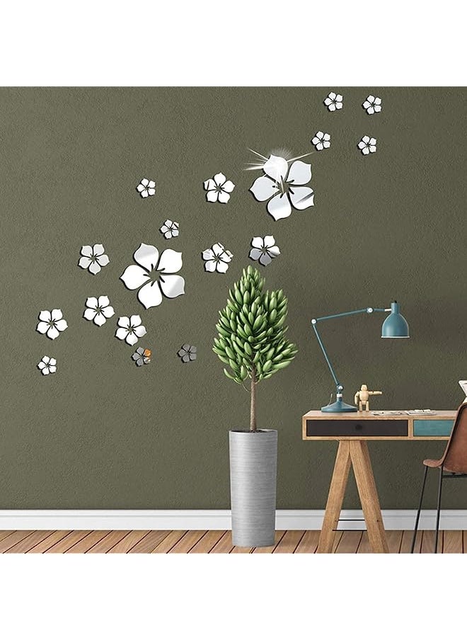 erorex Acrylic Mirror Wall Sticker Decal Self Adhesive Mirror Wall Decor Removable Mirror Decor 3D Flower Diy Wall Sticker For Home Living Room Bedroom Decor 3D Flower Diy Wall Decoration 18Pcs  - Image 2
