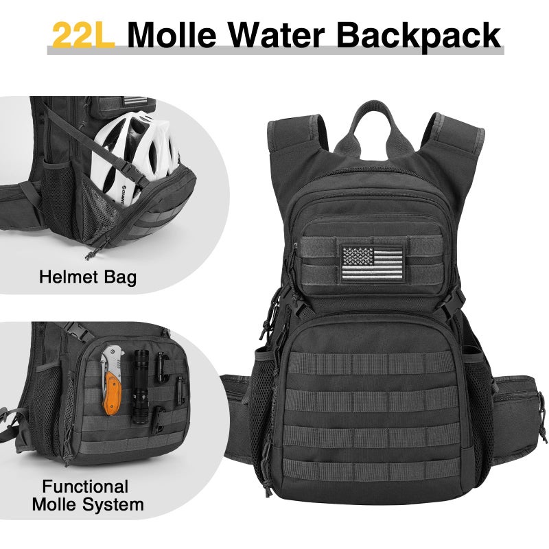 CVLIFE Tactical Hydration Backpack with 3L TPU Water Bladder, 22L Hiking Backpack for Men Women, Heavy Duty Molle Water Backpack with Multiple Compartments for Cycling Running Hunting Camping (Black) - Image 2