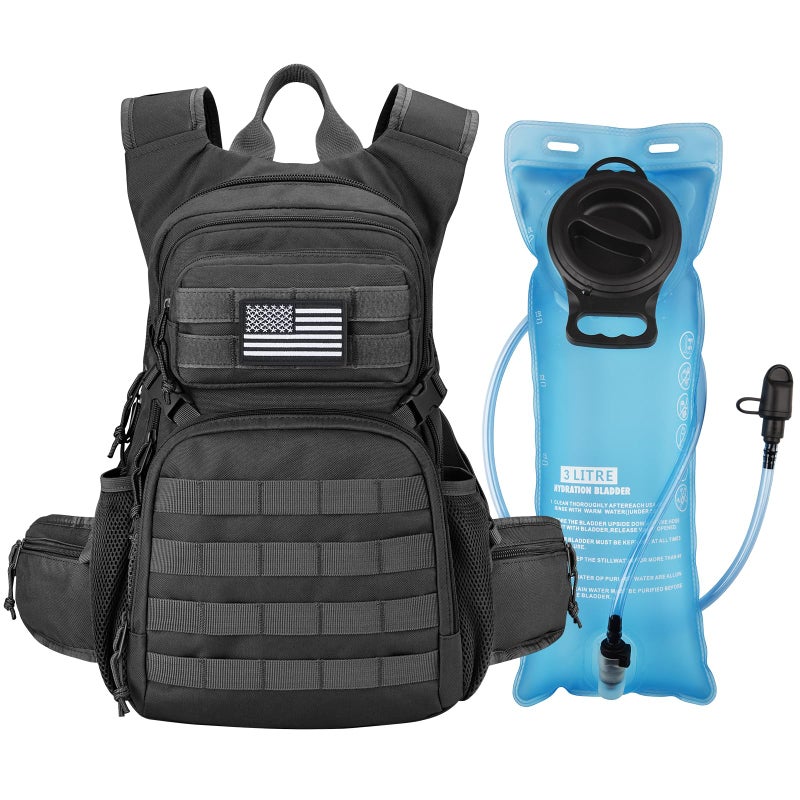 CVLIFE Tactical Hydration Backpack with 3L TPU Water Bladder, 22L Hiking Backpack for Men Women, Heavy Duty Molle Water Backpack with Multiple Compartments for Cycling Running Hunting Camping (Black) - Image 1