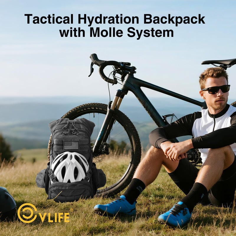 CVLIFE Tactical Hydration Backpack with 3L TPU Water Bladder, 22L Hiking Backpack for Men Women, Heavy Duty Molle Water Backpack with Multiple Compartments for Cycling Running Hunting Camping (Black) - Image 4