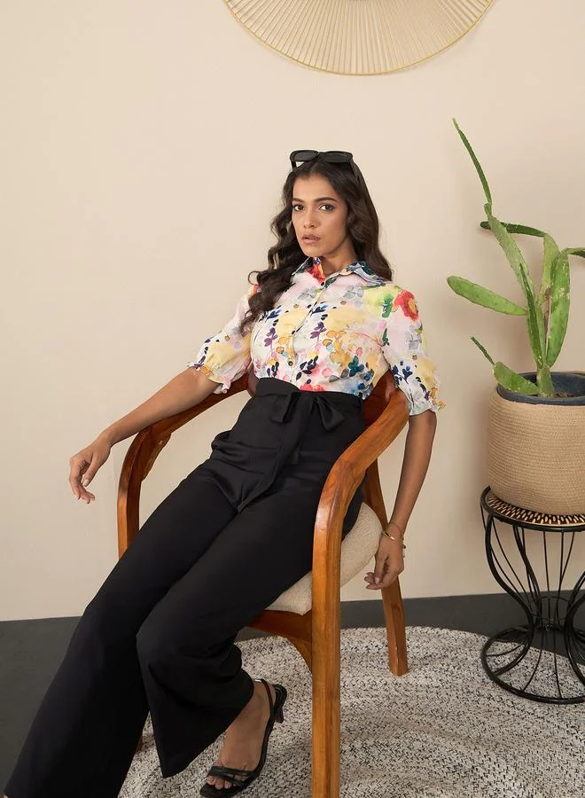 StyleStone  Stylestone Printed Spread Collar Buttoned Jumpsuit for Women | Best Price UAE
