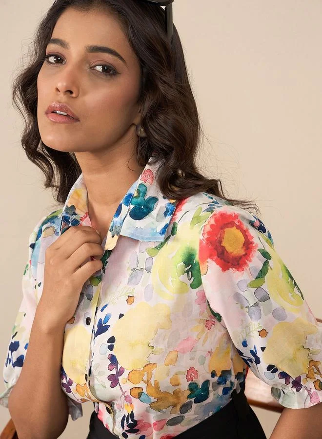 StyleStone  Stylestone Printed Spread Collar Buttoned Jumpsuit for Women | Best Price UAE