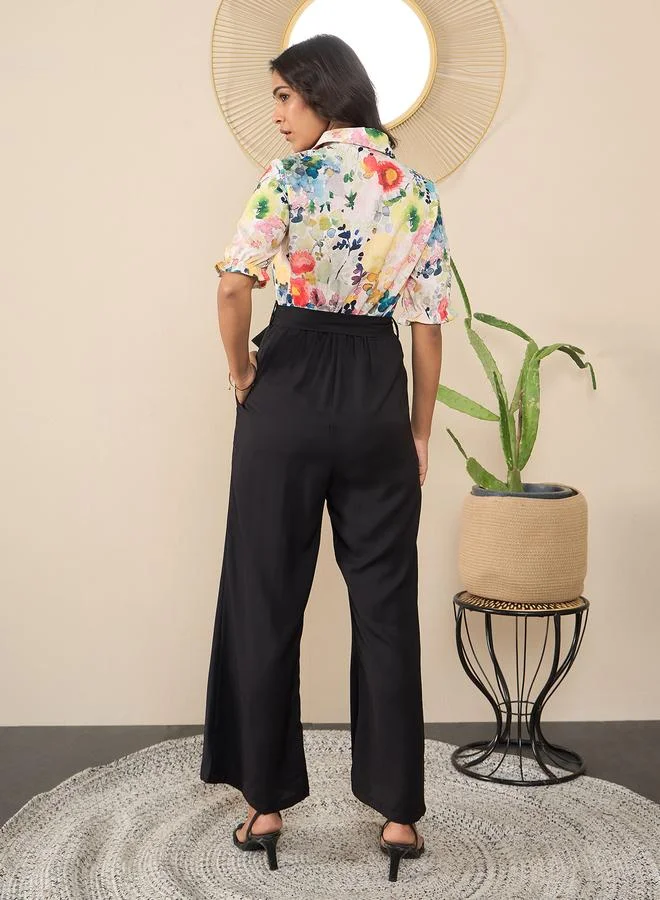 StyleStone  Stylestone Printed Spread Collar Buttoned Jumpsuit for Women | Best Price UAE
