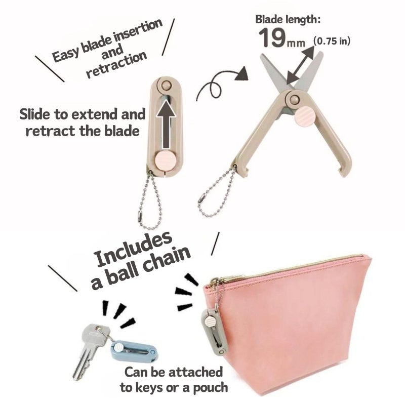 Someie Kutsuwa HiLiNE Portable Scissors 3-Color Set (Blade Length 1.9 cm (3/4 inchs) SS121MT,SS121PU,SS121NB) - Image 5
