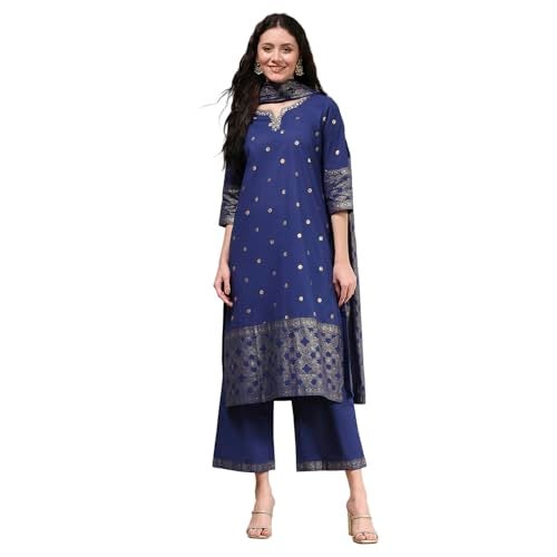 Biba Women's Blue Cotton Straight Printed Suit Set - Image 1