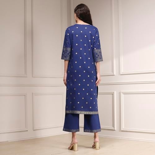 Biba Women's Blue Cotton Straight Printed Suit Set - Image 5