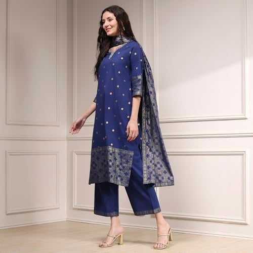 Biba Women's Blue Cotton Straight Printed Suit Set - Image 3